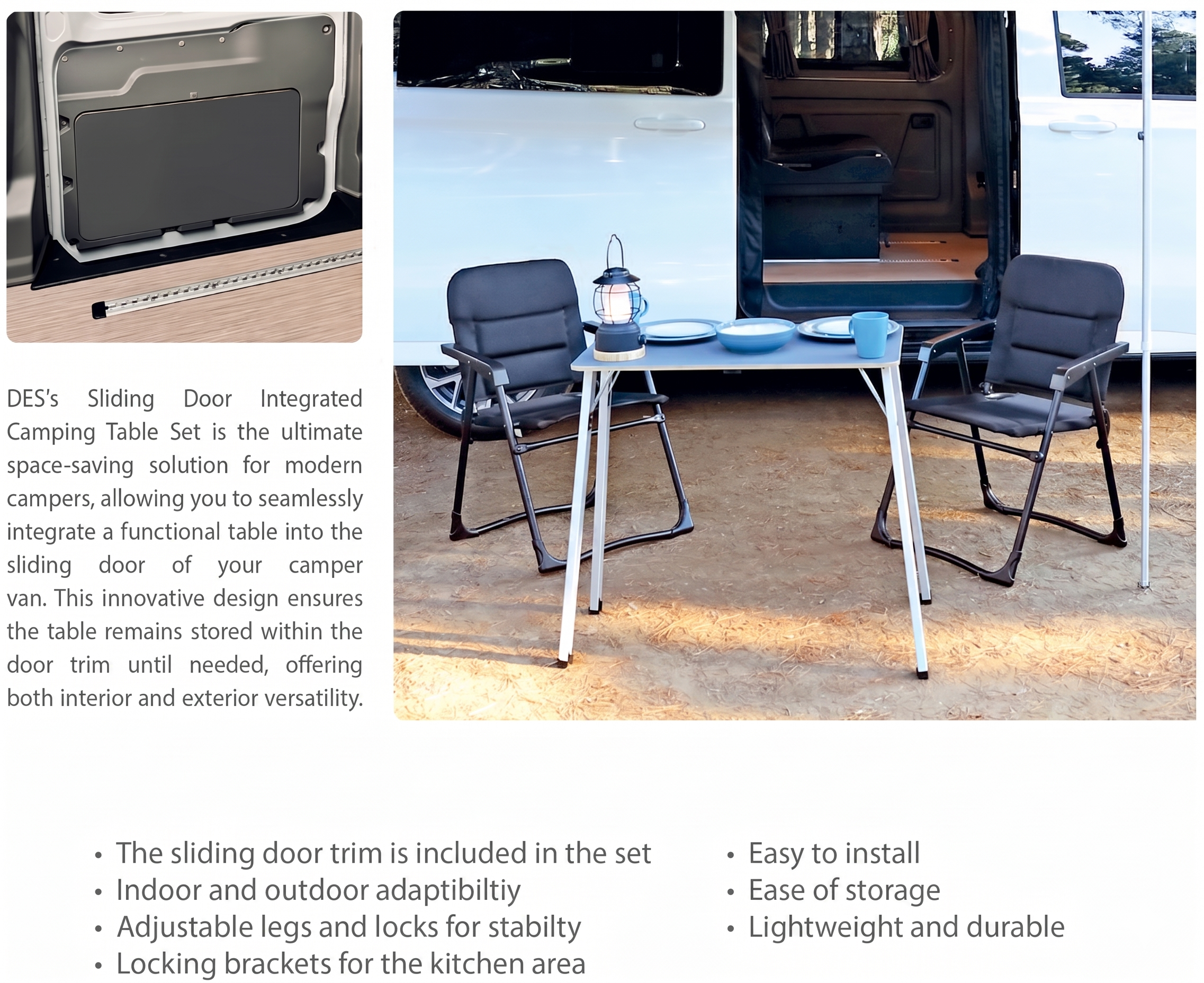 Sliding Door Integrated Camping Table Set VW Transporter| Ford Custom|Vito - 13